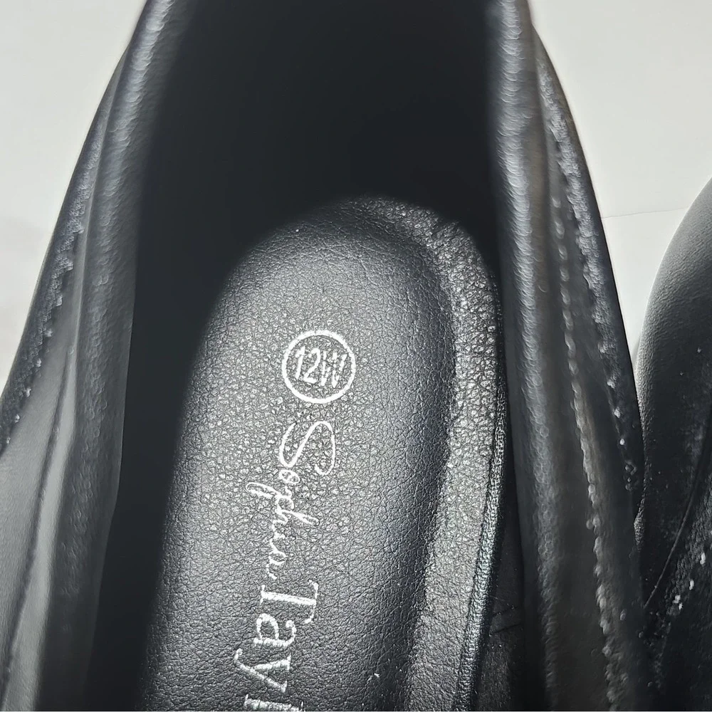 Sophia Taylor Women's Black Slip-On Loafer Flats Metal Bit Round Toe Size 12W